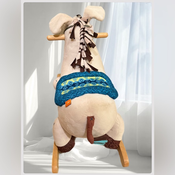 Plush Rocking Horse Toy - Cream and Blue - Picture 3 of 16